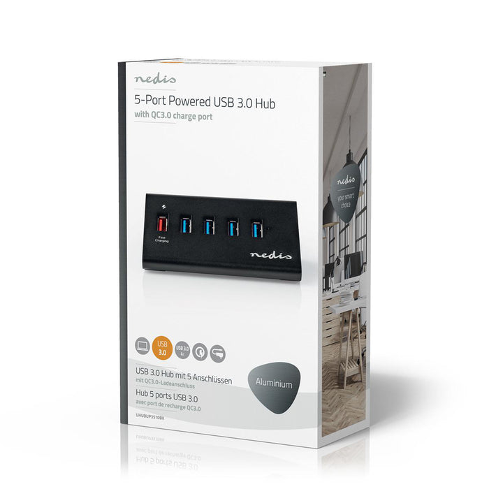 USB-Hub 3.0, 5-Port inkl. 3,5A Netzteil